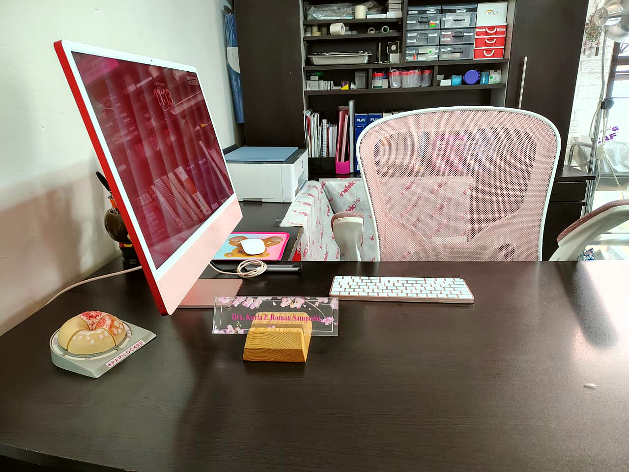 Escritorio de consulta con la pantalla donde se explican los estudios