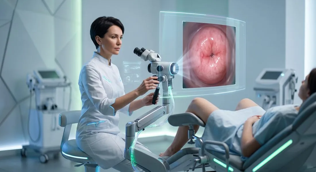 Doctora realizando una colposcopia a una paciente